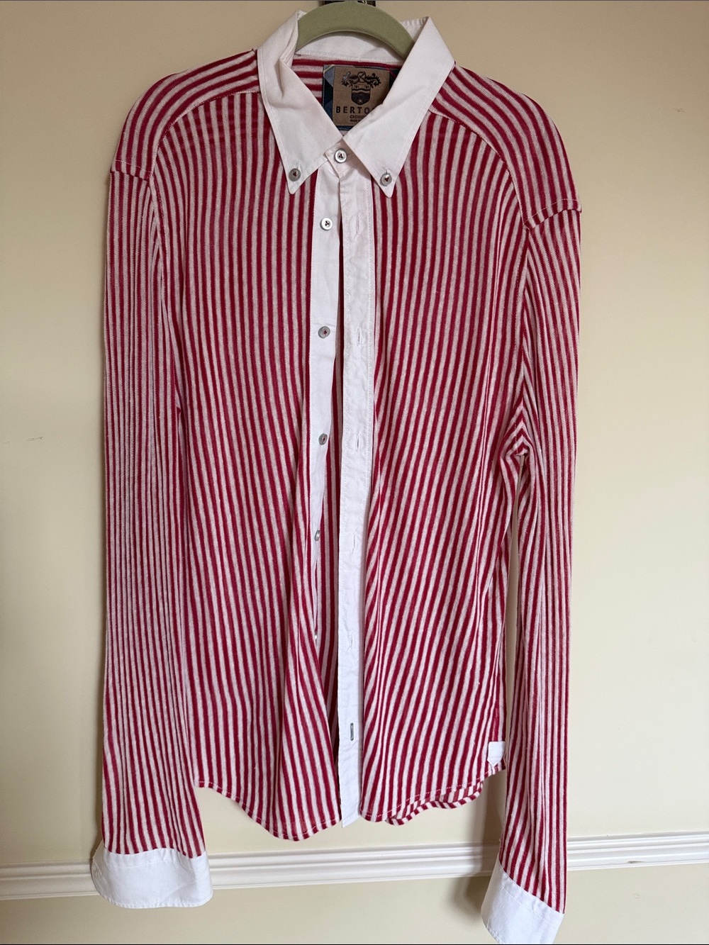Bertolo Cashmere Linen and Silk Striped Button-Down Shirt